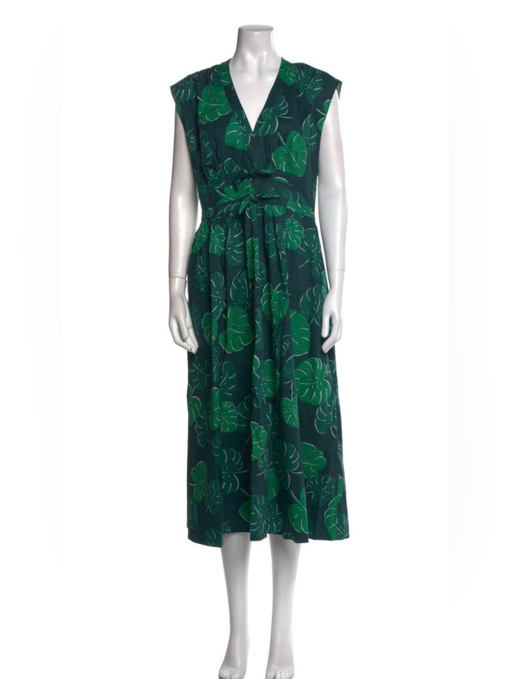 Kate Spade Green Monstera Print V-Neck Sleeveless Dress